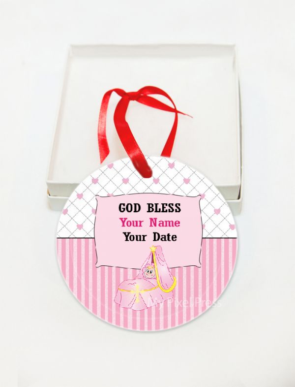 Personalized  God Bless Glass Baptism / Christening Ornament Custom Gift #1 Girl