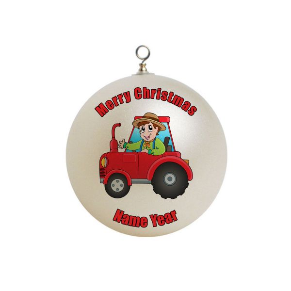 Personalized Red Tractor Farm Christmas Ornament # 1