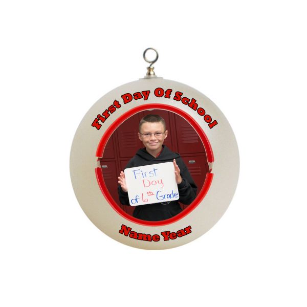 Personalized First day of school red Pencil Add Photo Border Christmas Ornament Custom Gift #1