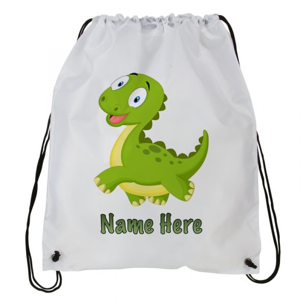 Personalized Dinosaur Draw String Back Pack,  Backpack, White Drawstring Bag #1 ~ Add Name