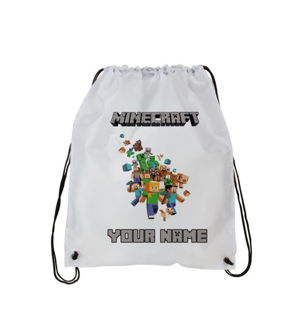 Personalized Minecraft Draw String Back Pack,  Backpack, White Drawstring Bag #1~ Add Name