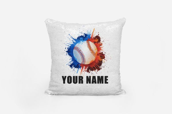 Light Blue Sequin pillow case personalized, custom sequin case, baseball 1