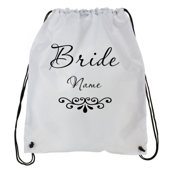 Personalized Bride Wedding Draw String Back Pack,  Backpack, White Drawstring Bag #1 ~ Add Name