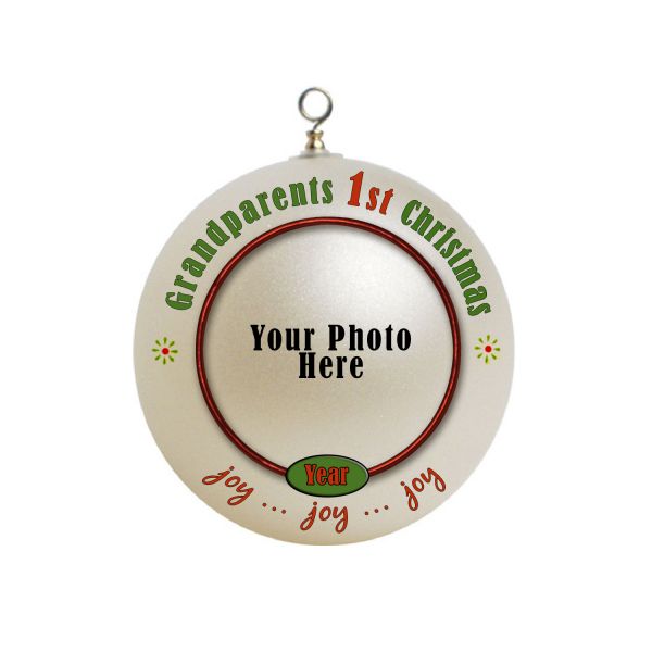 Personalized New Grandmother or Grandfather  Grandparents grandchild Red / Green Ornament Custom Border Gift #21 Add your photo