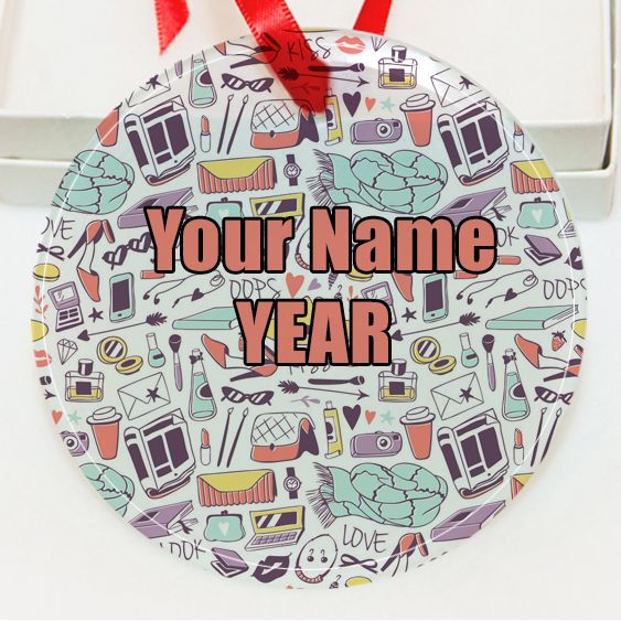 Personalized Random Girl Items Pattern  GLASS Ornament  Gift #21