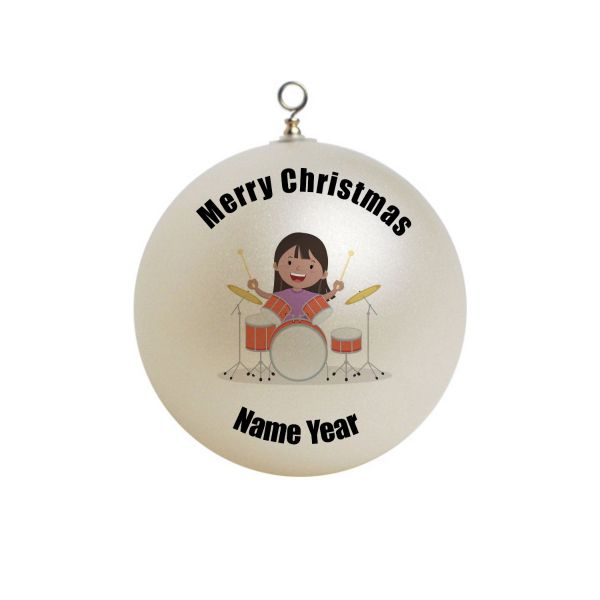 Personalized Drums Drummer Brown hair  girl  Christmas Ornament 24