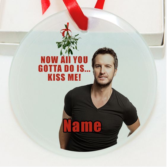 Personalized Luke Bryan Kiss Me GLASS Ornament Custom Gift #2