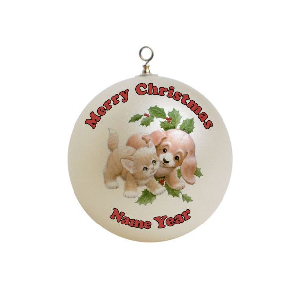 Personalized Cute Kitten and puppy  Christmas Ornament Custom Gift #2