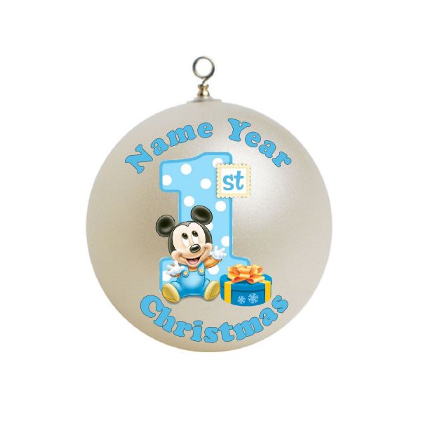 Personalized  Baby Boy First 1st Christmas Blue Mickey Mouse With a Big Number Ornament Custom Gift #2