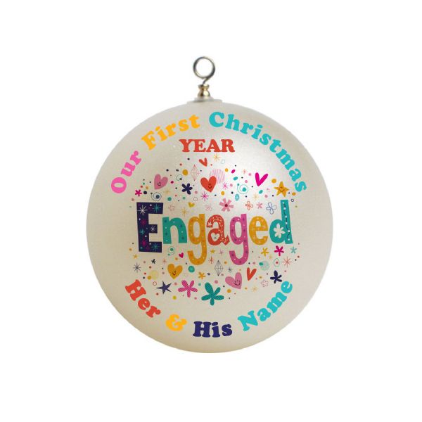 Personalized  Our First Christmas Engaged / Engagement Colorful Christmas Ornament Custom Gift #2