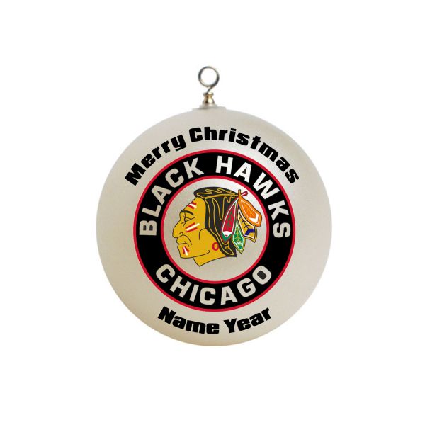 Personalized Chicago Black hawks Custom Hockey Ornament  #2
