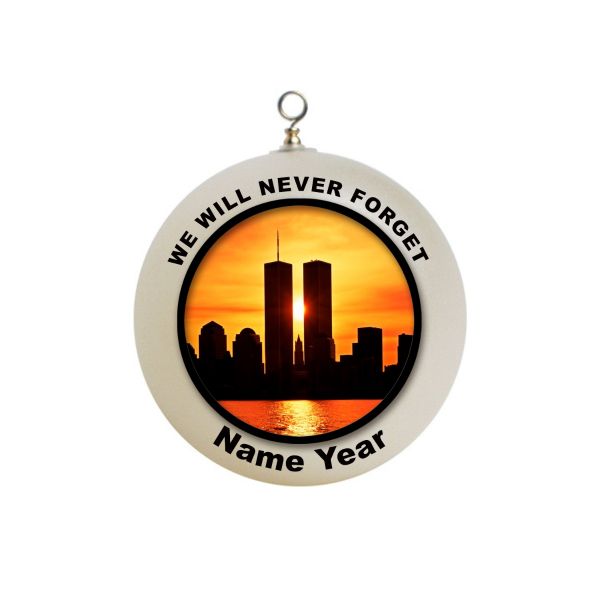 Personalized Sunset Twin Tower World Trade Center 9/11 We Will Never Forger Christmas Ornament  #2