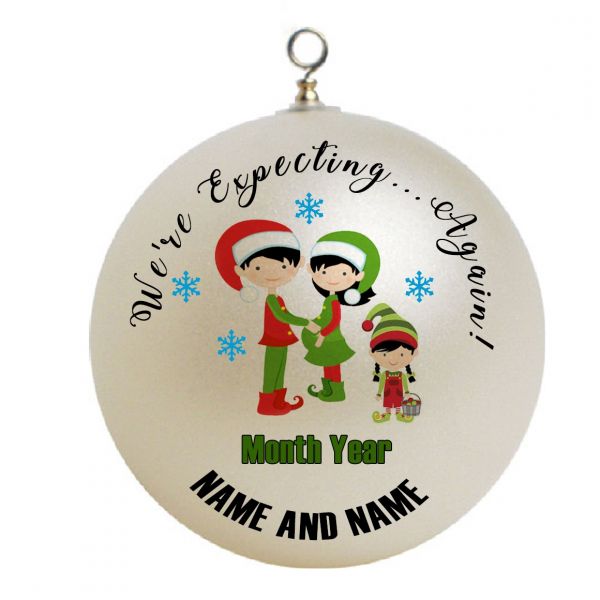 Personalized Elf  Mom Dad child Family We're Expecting Again  Ornament #2