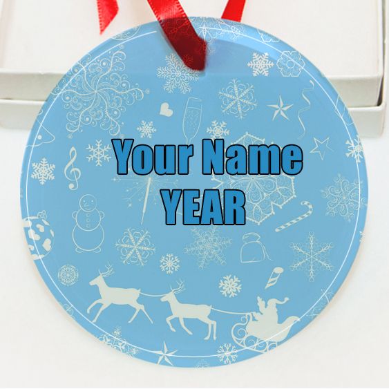 Personalized Pattern Blue Christmas Snowflakes and candy canes GLASS Ornament  Gift #2
