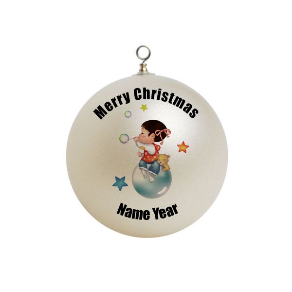 Personalized  Girl Blowing Bubbles Ornament Christmas #2