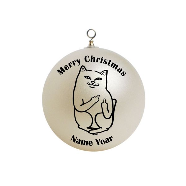 Personalized FUNNY Middle Finger Cat Christmas Ornament #2