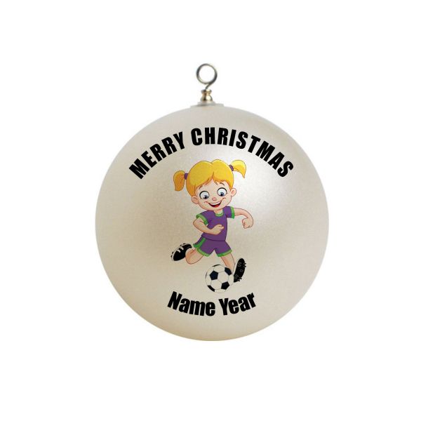 Personalized Soccer Girl Blond Hair  Christmas Ornament 2