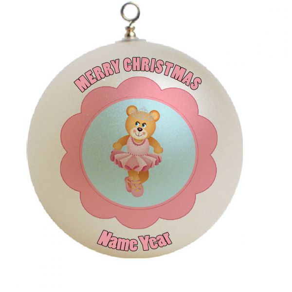 Personalized ballet bear with pink tutu and crown dance Christmas Ornament Custom Gift #2