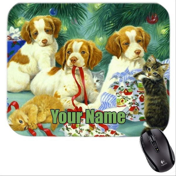 Personalized Puppy and Kittens with presents Mousepad dog  2