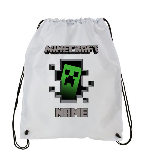 Personalized Minecraft Draw String Back Pack,  Backpack, White Drawstring Bag #2~ Add Name