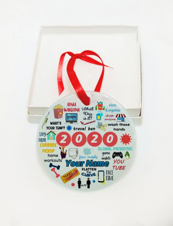 Personalized Covid-19 Corona Annual Events GLASS Ornament  Gift  #2