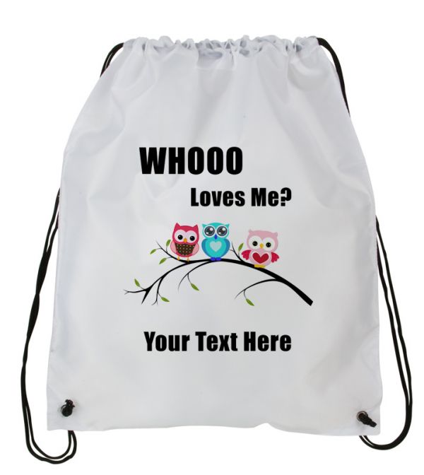 Personalized Owl's Draw String Back Pack,  Backpack, White Drawstring Bag #2~ Add Message