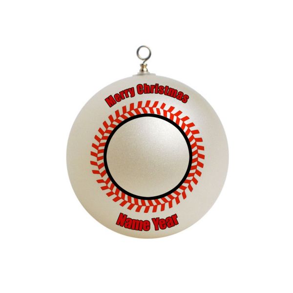 Personalized Baseball / Softball Red Stich Photo Border  Ornament Custom Border Gift #32