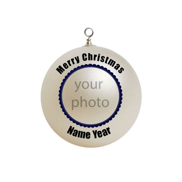 Personalized ADD PHOTO Personalized Dark Blue Border Christmas ornament Custom Gift # 36