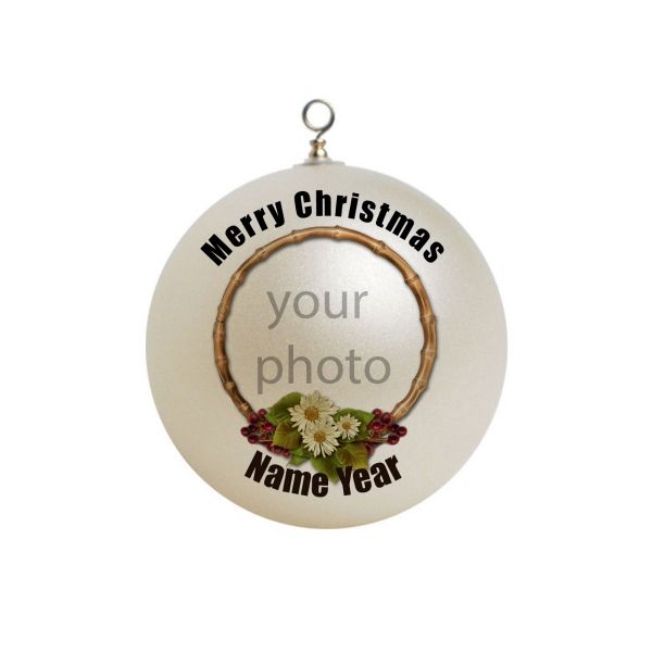 Personalized ADD PHOTO Personalized Wreth with flowers dayse Border Christmas ornament Custom Gift # 37
