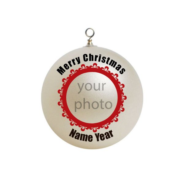 Personalized ADD PHOTO Personalized red Border Christmas ornament Custom Gift # 39