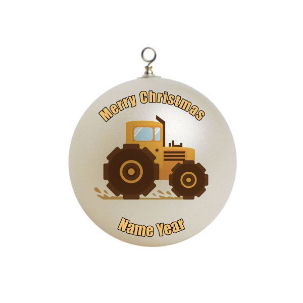 Personalized Yellow Tractor Farm Christmas Ornament # 3