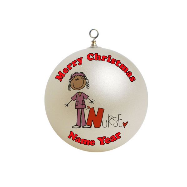 Personalized  Nurse African American Christmas Stick Figure Ornament 3