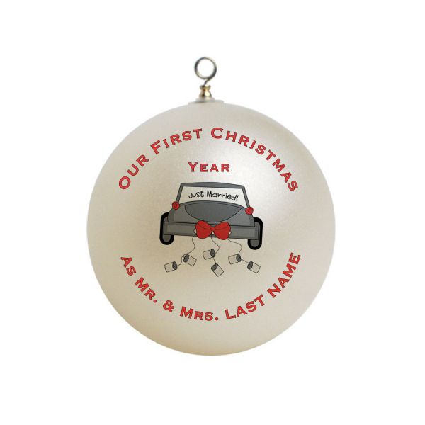 Personalized  Our First Christmas as Mr. and Mrs. with a car just married Christmas Ornament Custom Gift #3