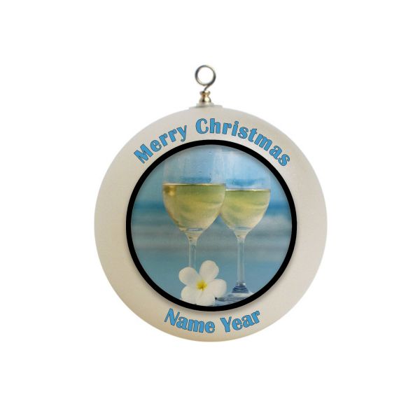 Personalized white wine Christmas Ornament #3