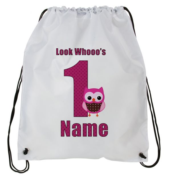Personalized Owl's Draw String Back Pack,  Backpack, White Drawstring Bag #3~ Add Name and Age
