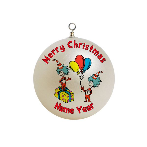 Personalized Dr Seuss Thing one and two birthday Christmas Ornament 4