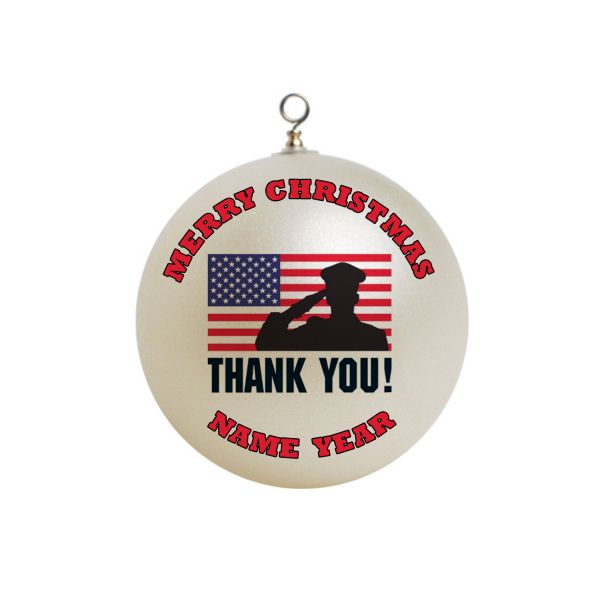 Personalized  Military american Flag with soldier Thank you Christmas Ornament Custom #4