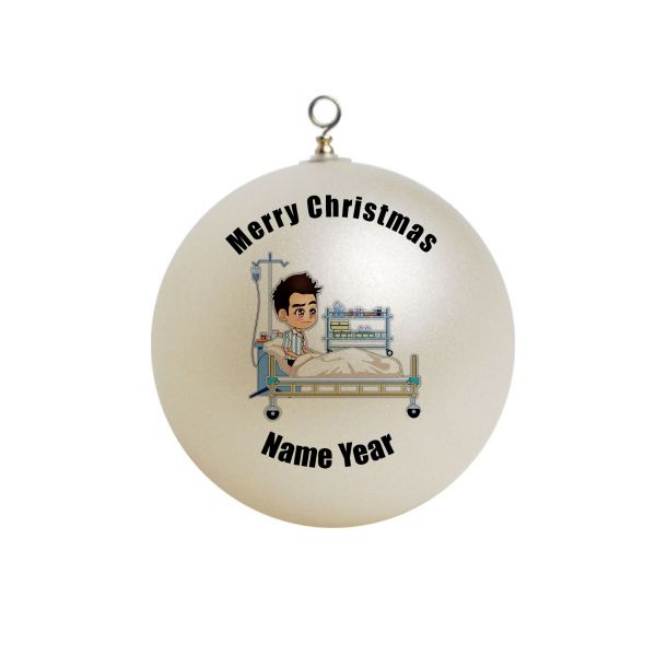 Personalized Boy In a Hospital Bed with IV Patient Ornament  #4