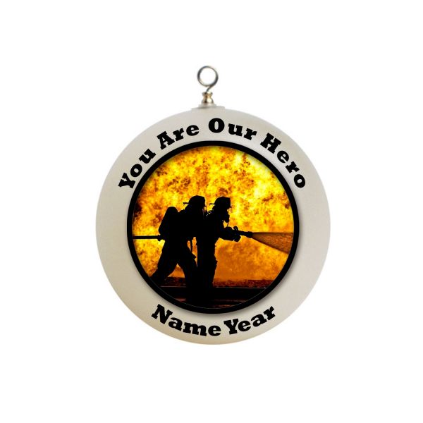 Personalized  Our Hero Fireman silhouette fire Firefighter Christmas Ornament  #4