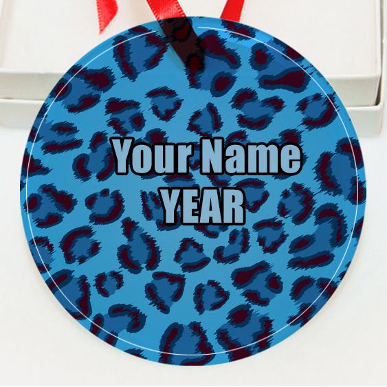 Personalized Pattern blue leopard texture  GLASS Ornament  Gift #4