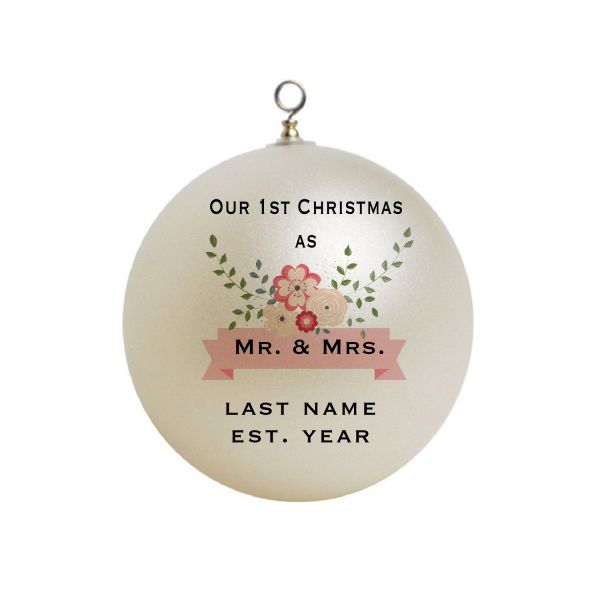 Personalized Our First Christmas as Mr. and Mrs. Wedding Vintage Flowers Ornament Custom Gift #6
