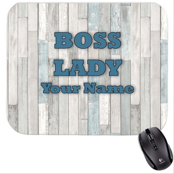 Personalized The Boss Lady on Wood Planks Mousepad Quote 6
