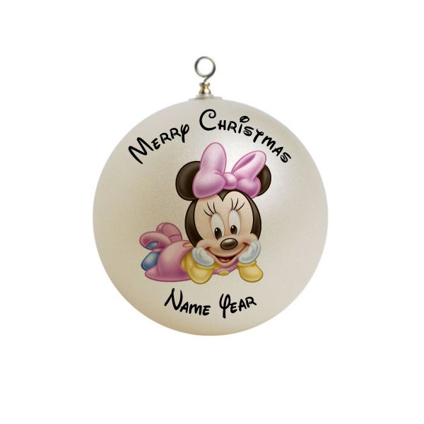 Personalized laying down Pink  baby Minnie Mouse   Ornament Custom Gift #7