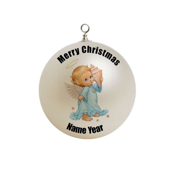 Personalized  Memorial Child Angel Missed Loss Child Wings and blue outfit Halo RIP Ornament 7