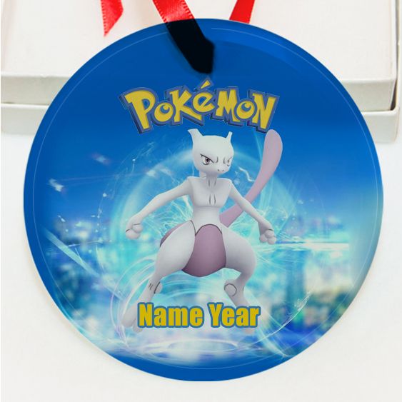 Personalized Pokemon  Mewtwo GLASS Ornament  Gift #7
