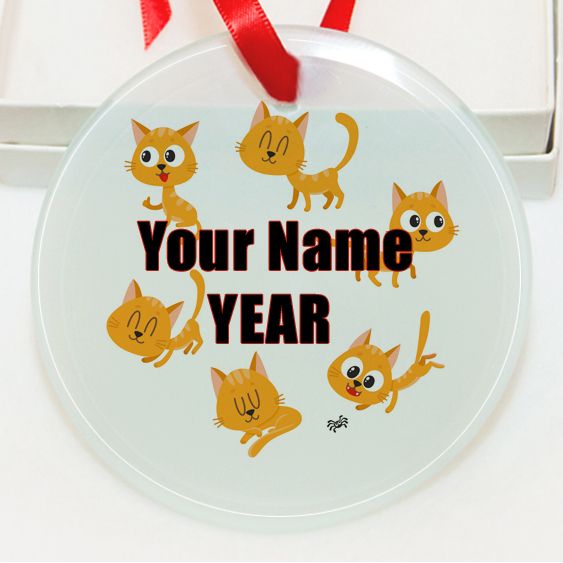 Personalized Pattern Kitten Cat in a circle texture  GLASS Ornament  Gift #8