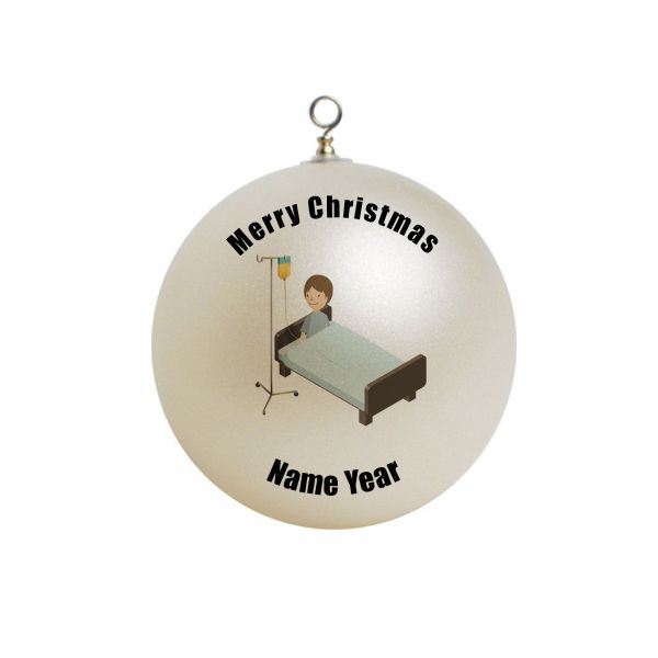 Personalized boy witha Iv bag in a hospital bed  Patient Ornament  #9