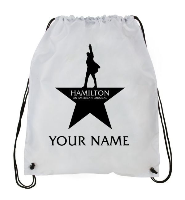 Personalized Hamilton Sack Draw String Backpack, White Bag #1