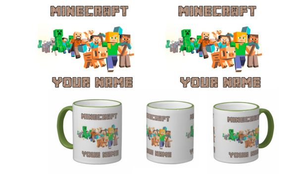 Personalized Minecraft Ceramic Green Handle Mug 11oz.  ~ Add Name #2