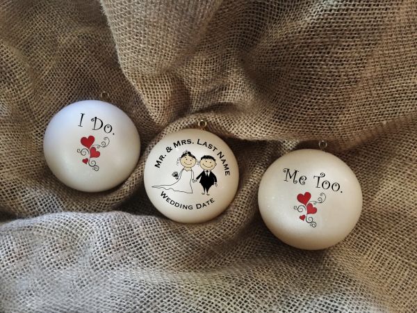 Personalized Wedding Gift, Engagement Gift, Wedding, Bride Groom Gift Set Of Three Christmas Ornaments #10 #11 #12